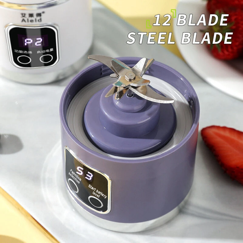 (image for) 450ml Portable Juicer Cup 12 Blade Head USB Charging Mini Blender Electric Juicer 3 Gears Double Cover Fruit Mixer